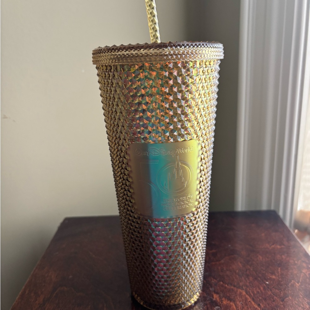 Walt Disney World 50th Anniversary Geometric Starbucks Tumbler with Straw – Gold